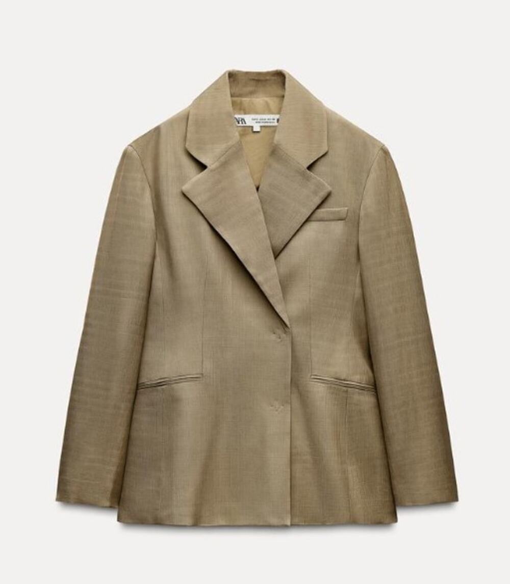 new ZARA dark khaki beige viscose oversized basic classic women's blazer jacket